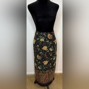 Vintage 80’s Briggs Black Floral Paisley maxi skirt back zip preppy boho 12P EUC